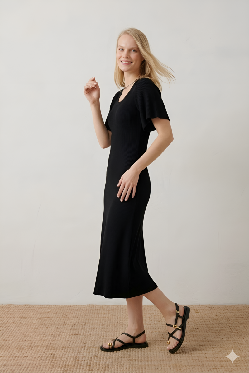 VESTIDO MIDI PUNTO CANALÉ COLOR NEGRO 3